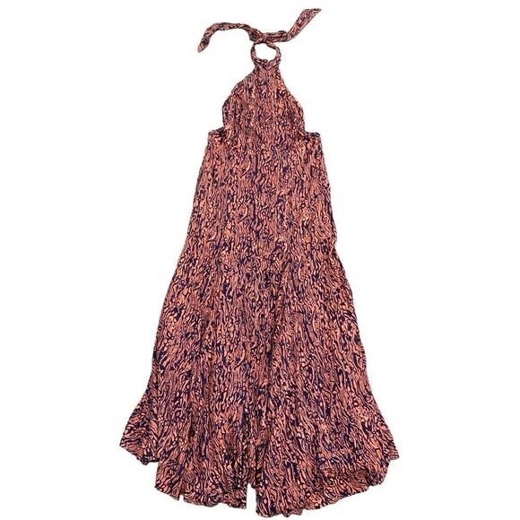 Free PeopleMaxi Dress Halter Top Back Cutout Navy Pink Open Back- Size Small